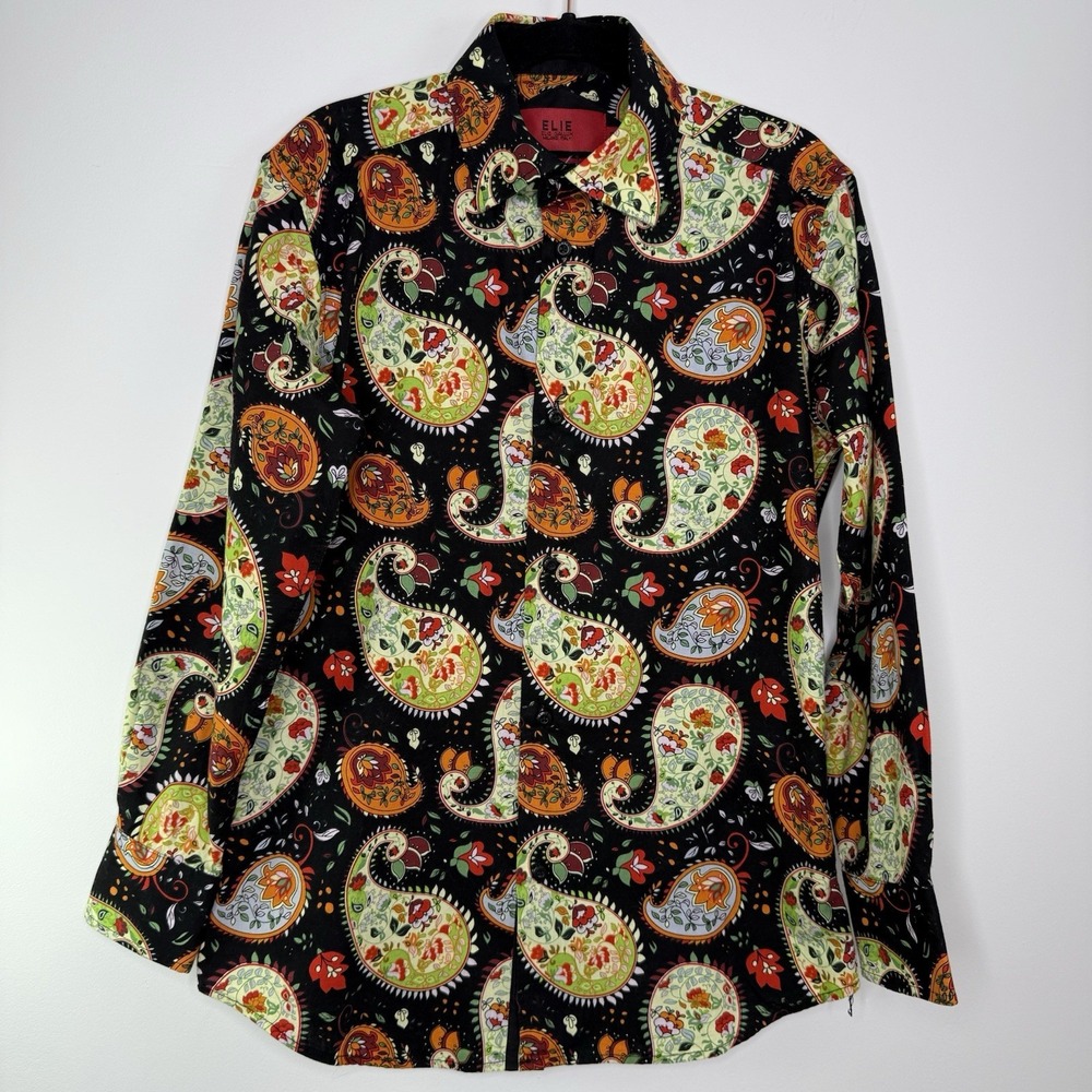 ELIE BALLEH Milano Italy‎ Sz 12 Kids Button-Down Dress Shirt Black PAISLEY Print
